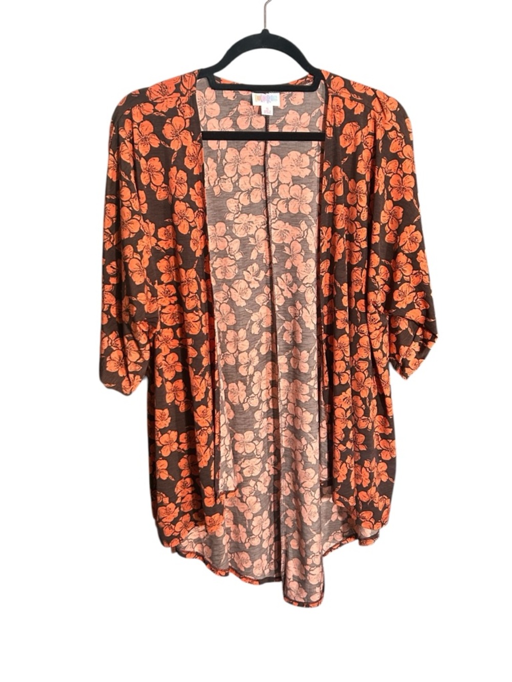 LulaRoe Floral Open-Front Kimono Cardigan - Orange Floral